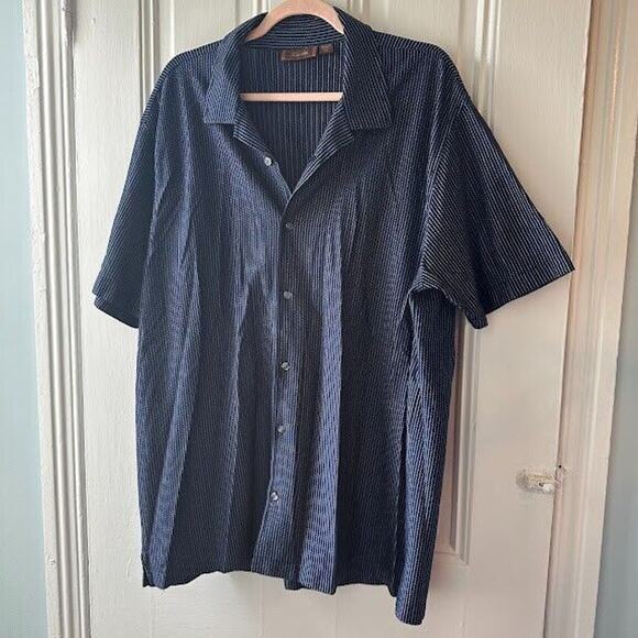 Tasso Ella Shirt Mens XXL Navy Blue Striped Button Up Short Sleeve Cotton - Picture 1 of 5